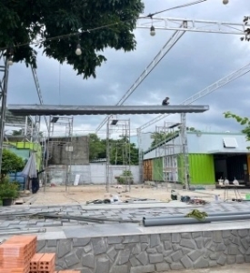 Mái che xếp bạc tự động thi công ở trà vinh